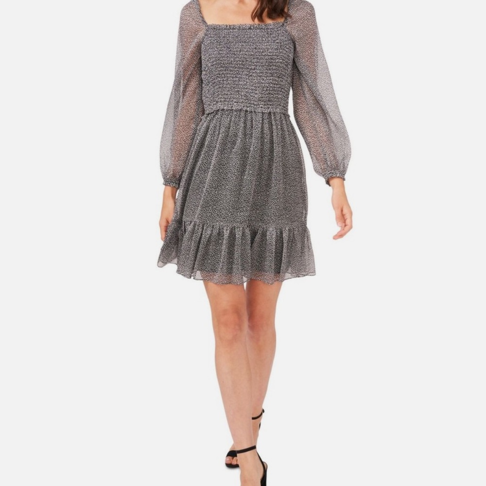 Elegant Black Sheer Sleeve Dress- MSK Petite